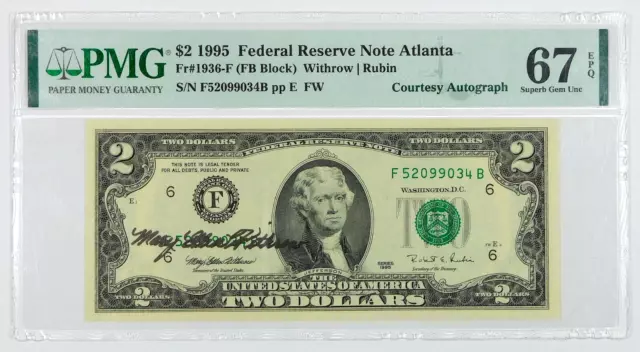 1995 $2 FRN Atlanta - Fr# 1936-F - Signed - PMG 67 Superb Gem Unc EPQ