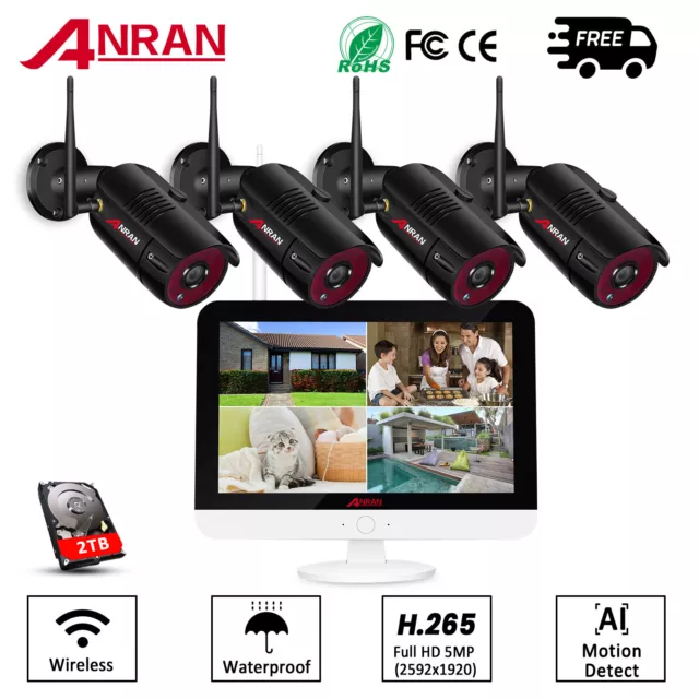 ANRAN Caméra de sécurité Wifi 8CH NVR CCTV 12 "moniteur 5MP HD maison extérieure