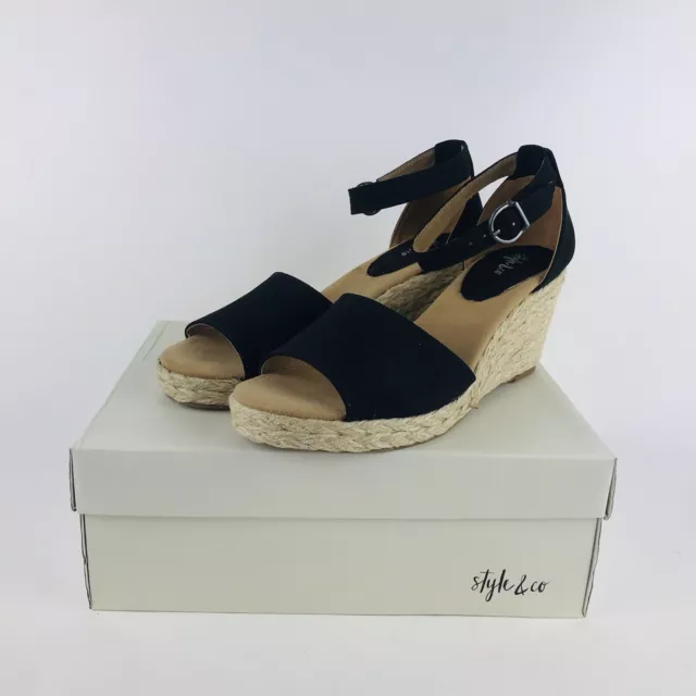 Style & Co. Womens Size 9.5M Seleeney Wedge Sandals Black
