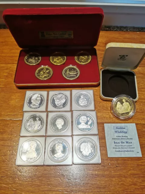 ISLE OF MAN    SILVER  coin collection set bundle pack CROWN POUND     16 coins