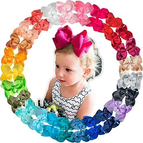 25Pcs Bows for Girls,6 inch Stacked Bows Grosgrain Ribbon Big Double Layers H...