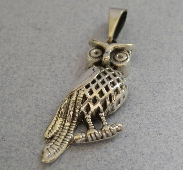 Mexican 925 Silver Taxco Good Luck Hoot Night OWL Animal Bird Oxidized Pendant