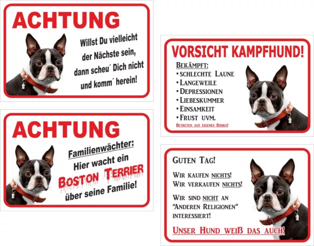 Schild Vorsicht - Boston Terrier - 15x20 o. 20x30cm Kampfhund und andere Texte