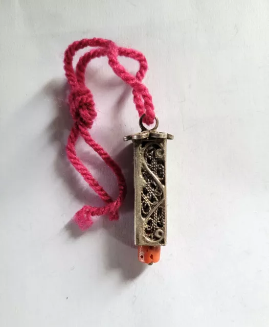 Antique filigree pendant from Berber Morocco silver and Mediterranean coral bead