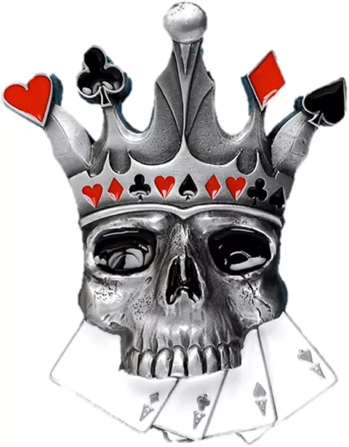 Fibbia cintura cranio Poker King con cintura, carte da gioco 4 assi vittoria, disegni drago