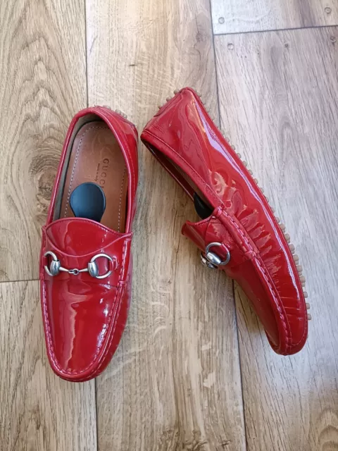 Gucci Patent Red Leather  Horsebit Loafers Size 37 Eu, 6.5 Us, 4 Uk