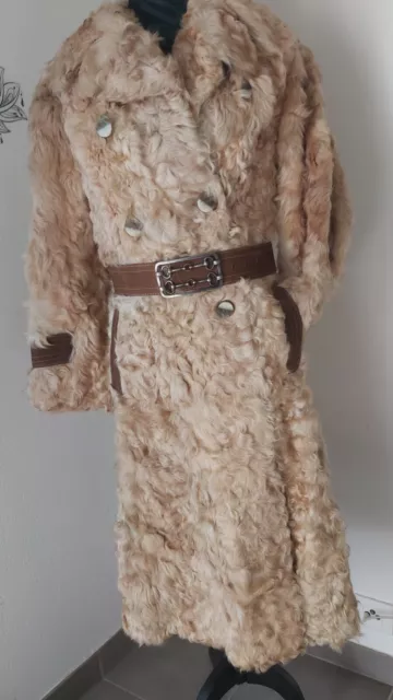 Manteau Long En  Fourrure véritable  En Mouton Avec Du Cuir Vachette