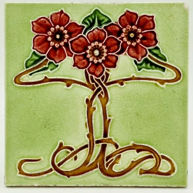 Art Nouveau Fireplace Majolica Tile Floral Design C1905 RARE AE2