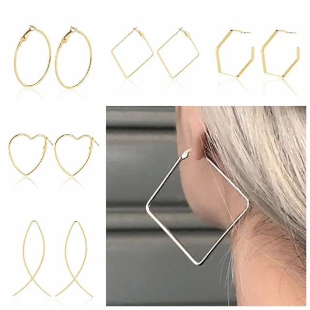 Ohrringe Herzquadrat rund um Hexagon Gold Sliver Metall Ohrenstände