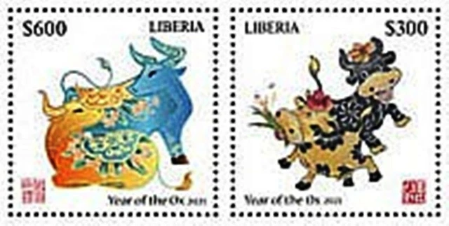 Liberia - 2020 Chinesisch Year Of The Ox - 2 Briefmarke Set - LIB200533a