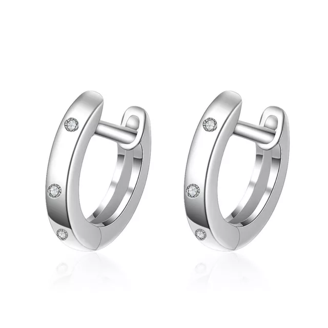 925 Sterling Silver Hoop Huggie Earrings Womens Girls Crystal Ear Buckle Gift