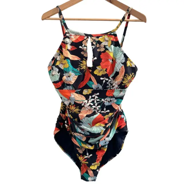 ELLEN TRACY ONE Piece Floral Swimsuit High Neck Keyhole 14 Bathing Suit  Modest £39.83 - PicClick UK