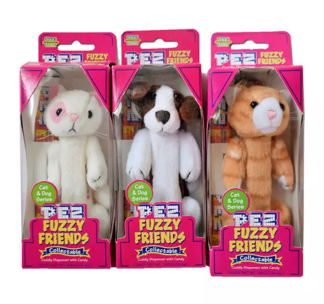 Lot of 3 NEW Collectible PEZ 2002 Fuzzy Friends, Puff, Snowball & Barney 2002