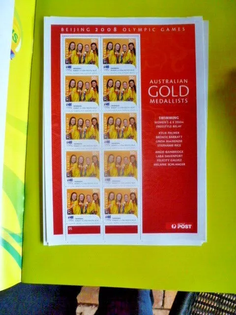 Australian Gold Medal 4X200  Swim Women  Muh Beijing 2008 Olympics Stamp Sheelet