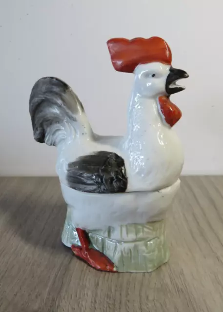 ancien serviteur en faience  moutardier motif de Coq