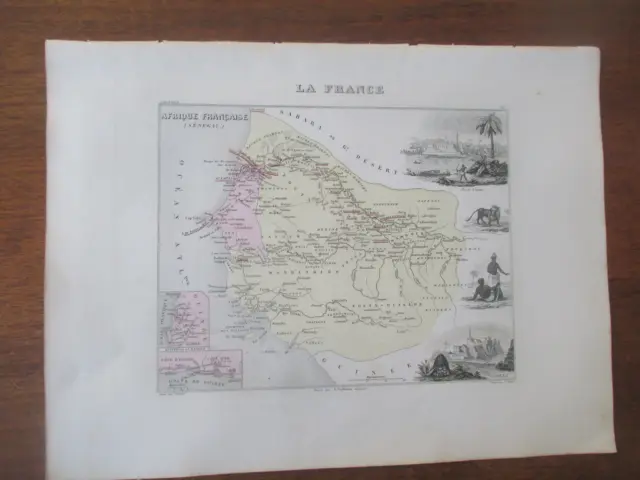 Ancienne Carte Migeon Afrique Française Sénégal Sénégambie de 1872