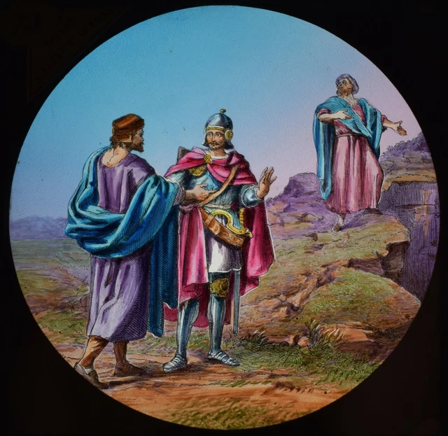 ANTIQUE Magic Lantern Slide PILGRIMS PROGRESS NO73 C1890 DRAWING KNIGHT