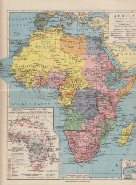 Afrika - Politische Übersicht - Alte Landkarte 1933 - Karte Druck Old Map Africa