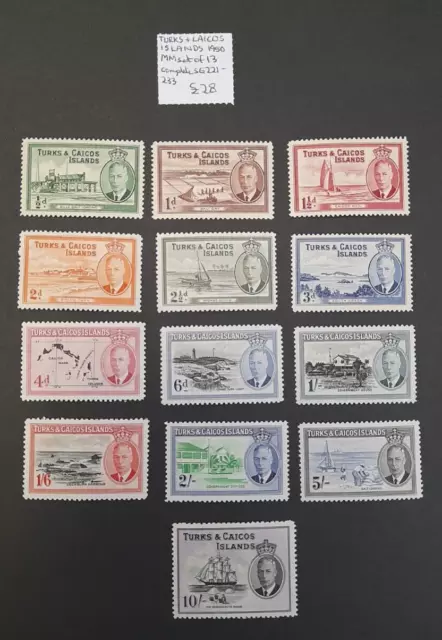 Turks & Caicos Islands stamps Set of 13 SG221-233 1950 Used