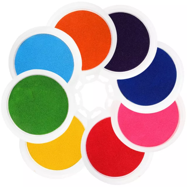 Round Ink Pads 8pcs Rainbow DIY Fingerprint Stamps Washable Stamp Pad-SP