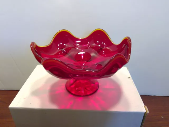 Viking Red Amberina Glass Footed Compote Bowl