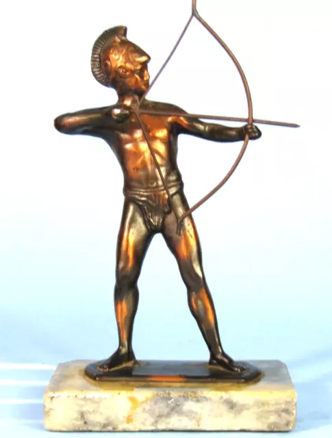 Ancient Greek Archer Bowman Bronze Metal Statue On Marble Base Hellenic Figurine