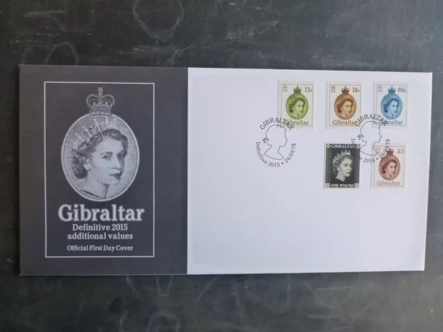 Gibraltar 2015 Qeii Definitives Set 5 Stamps Fdc First Day Cover