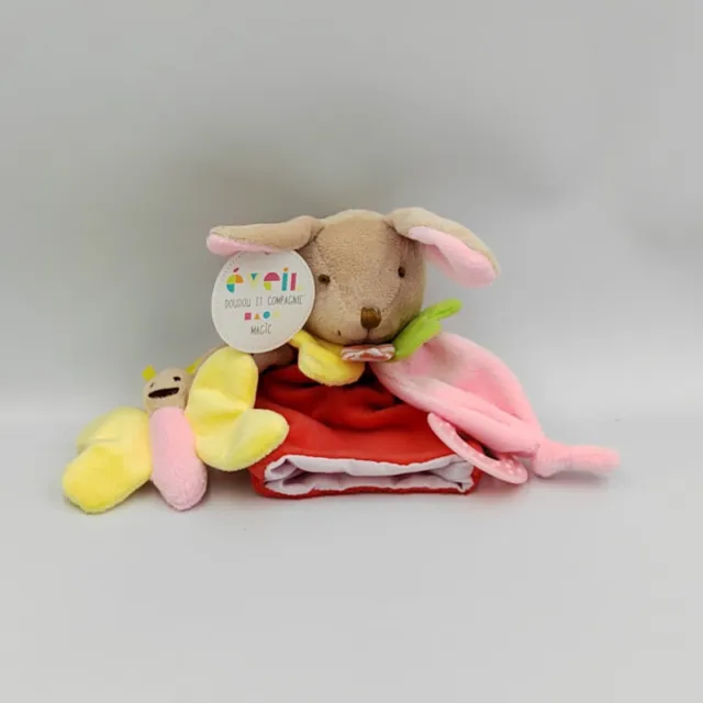 Doudou et compagnie marionnette lapin beige rouge jaune rose vert Magic - 31024