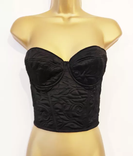 ZARA BLACK EMBROIDERED Satin Bustier Corset Top Size S Small