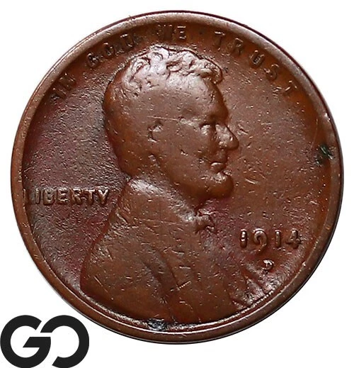 1914-D Lincoln Cent Wheat Penny, Tough VF Key Date ** Free Shipping!