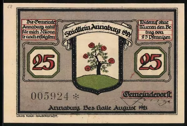 Notgeld Annaburg /Halle 1921, 25 Pfennig, Blick auf das Schloss