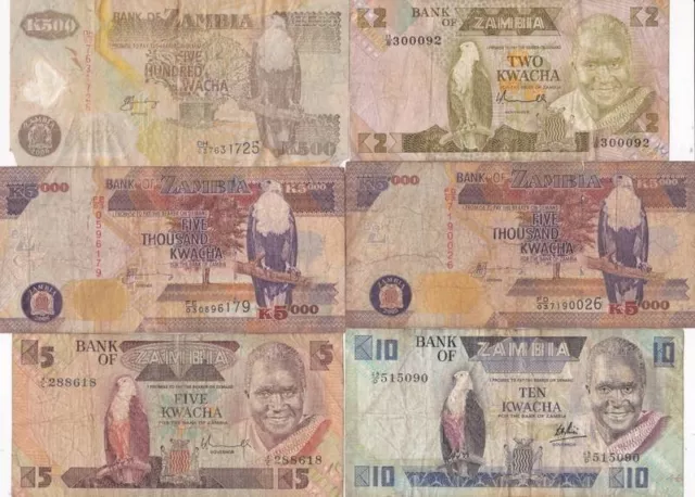 Set of 6 banknotes Zambia F/VF