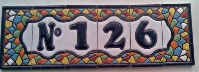 Spanish House Number Letter Dog & Frame Hand Painted DIAMOND Tiles 3'' x 1.5''