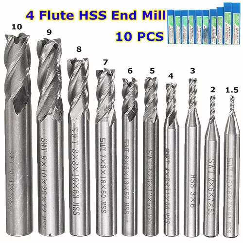 10x Tungsten Carbide 4 Flutes HSS End Milling Cutter Slot Drill Bit Set 1.5-10mm