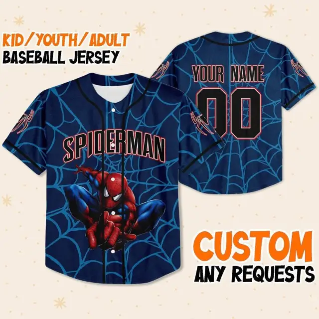 Personalize Disney Spiderman Awesome Blue, Custom Kid Disney Baseball Jersey