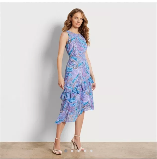 Sam Edelman asymmetrical paisley ruffled midi dress purple pink blue size 6 NWT