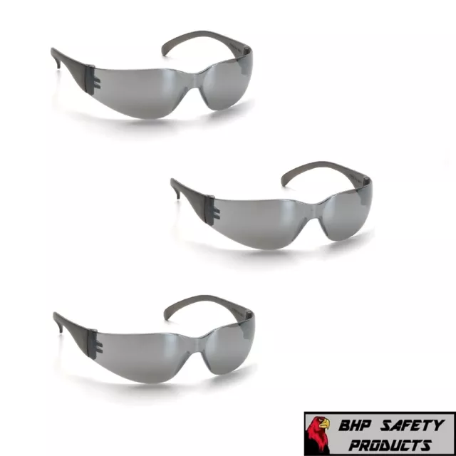 (3 Pair) Pyramex Intruder Safety Glasses Silver Mirror Lens Sunglasses S4170S