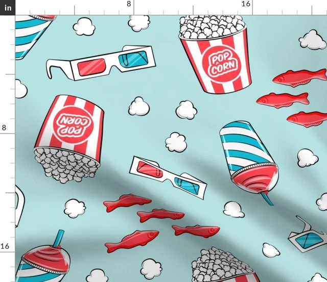 Time Light Blue Popcorn Ice Drink Glasses Junk Spoonflower Fabric by the Yard