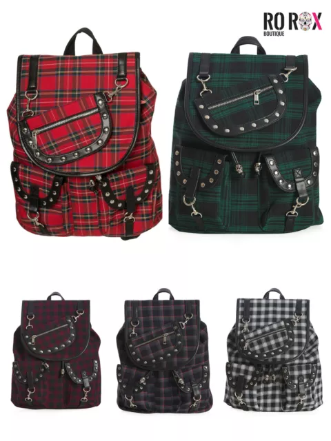 Banned Yamy Punk Nugoth Goth Tartan Check Gingham Work School Bag Uni Backpack