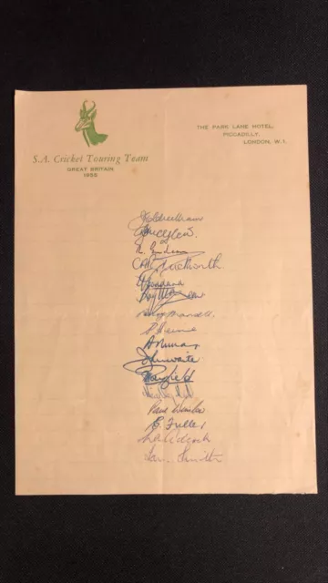 1955 RARE Signed by all 16 South African Touring Team Official Team Sheet to UK