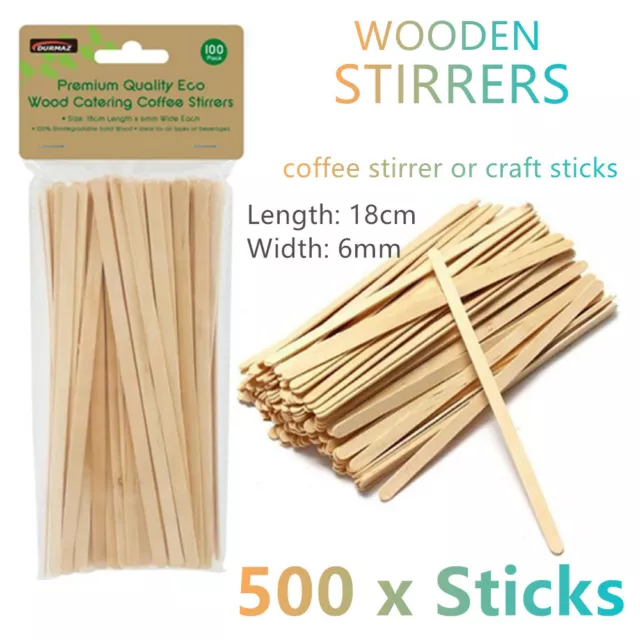 500x Wooden Craft Stick Paddle Pop Popsicle Coffee Stirrers Ice Cream Sticks DIY