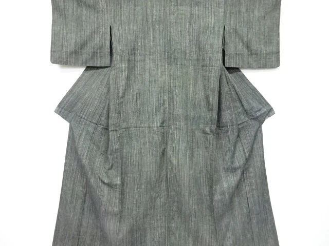 6501453: Japanese Kimono / Antique Hitoe Kimono / Tsumugi / Woven Stripes
