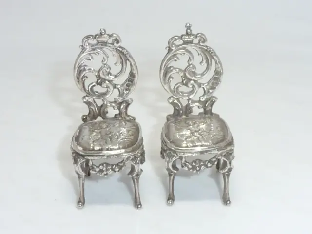 Victorian Pair Sterling Silver miniature Chairs Edwin Thompson Bryant c1897