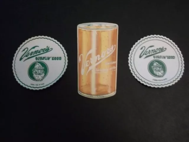 1960 NOS 2 VERNORS Ginger Ale GNOME Paper Coasters+Glass Shape Cardboard COASTER