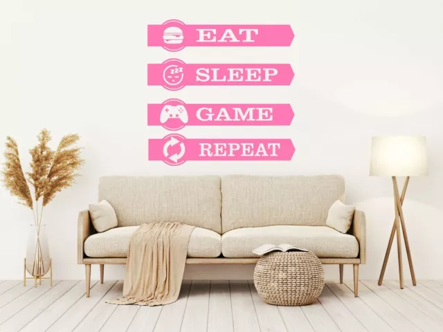 Adesivo da parete Eat Sleep Game Ripeti decalcomania gioco camera trasferimento Xbox PS5 vinile D 6