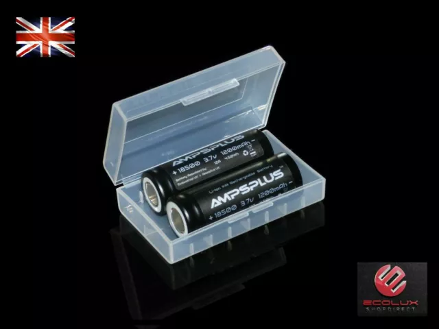 2x Ampsplus 18500 1200mAh Battery 3.7V IMR 12A Flat Lithium Rechargeable Battery