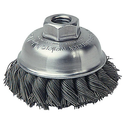 Cepillo de copa de nudo de alta resistencia de una sola fila, 3 1/2 pulgadas de diapositiva, 5/8-11 sin C, .023 acero inoxidable