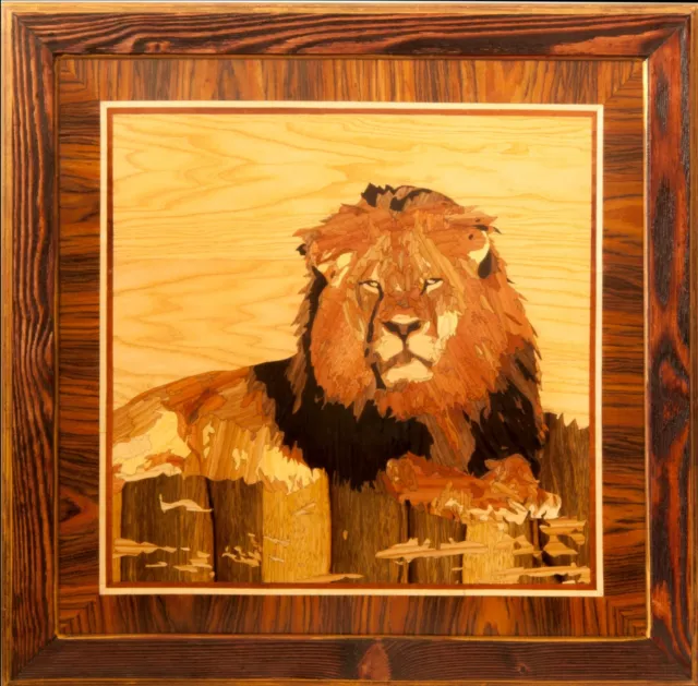 Löwe Safari Afrika Holzmosaik Porträt Öko-Geschenk-Inlay gerahmte Tafel