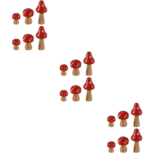 18 Pcs Wooden Simulated Mushroom Micro Landscape Miniatures