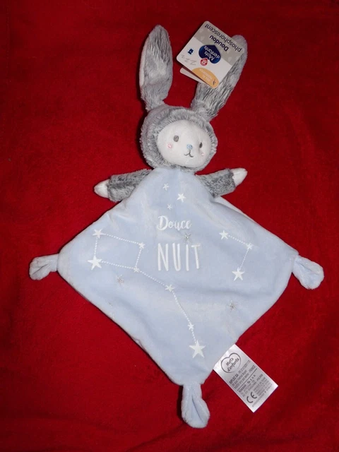 Doudou bleu ours lapin Douce nuit Mots d'enfant - Leclerc